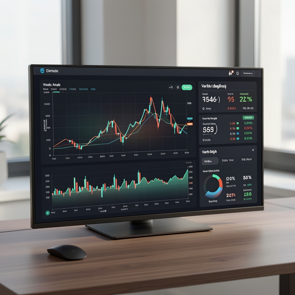 Modern finansal analiz ekranı, grafikler ve varlık dağılımı göstergeleri içeren profesyonel bir yatırım portföy panosu