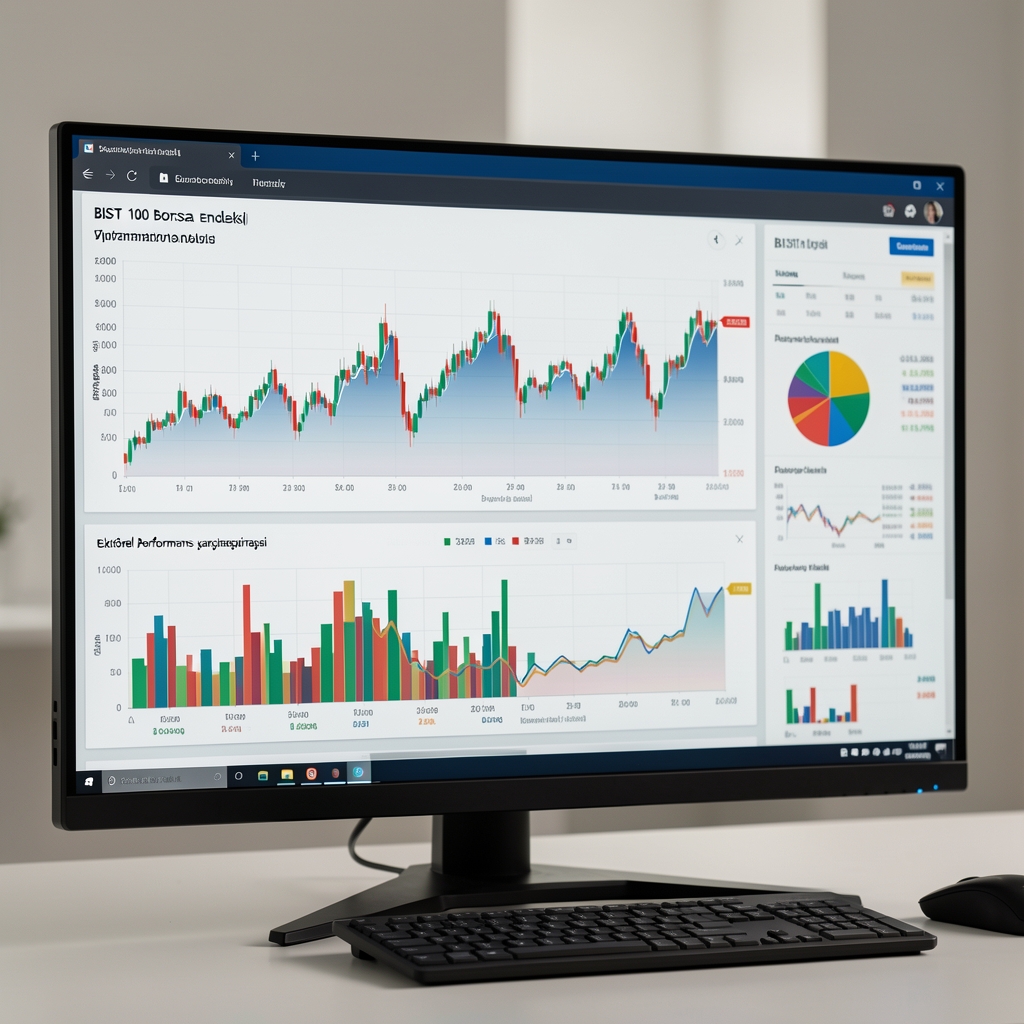 Borsa grafiği ekranında BIST 100 endeks değişimlerini gösteren renkli mum çubuğu grafiği